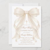 First Holy Communion Bow Pearls Invitation (Devant)