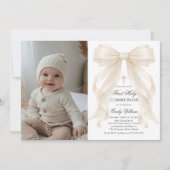 First Holy Communion Bow Pearls Photo Invitation Kaart (Voorkant)