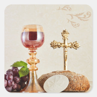 First Holy Communion – Customizable Chalice & Host Vierkante Sticker