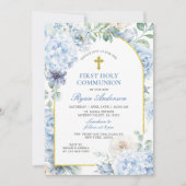 First Holy Communion Dusty Blue Floral Kaart (Voorkant)