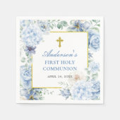 First Holy Communion Dusty Blue Floral Servet (Voorkant)
