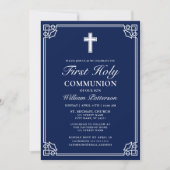 First Holy Communion Elegant Geweven Lijst Navy Bl Kaart (Voorkant)