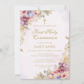 First Holy Communion Floral Orchids Invitation (Devant)