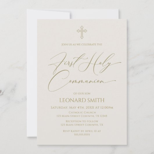 First Holy Communion gold marfil invitation (Devant)