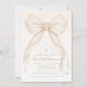 First Holy Communion Neutral Bow Pearls Gold Kaart (Voorkant)