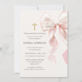 First Holy Communion Pink Bow Girl Invitation (Devant)
