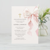 First Holy Communion Pink Bow Girl Invitation (Debout devant)