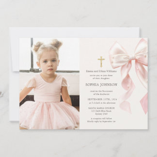First Holy Communion Pink Bow Girl Photo Kaart