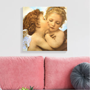 First Kiss (engeldetail) van Bouguereau Canvas Afdruk