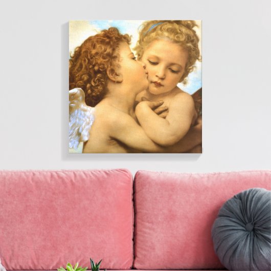 First Kiss (engeldetail) van Bouguereau Canvas Afdruk (Insitu (Woonkamer))