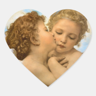 First Kiss (engeldetail) van Bouguereau Hart Sticker