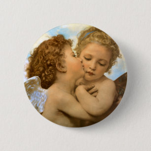 First Kiss (engeldetail) van Bouguereau Ronde Button 5,7 Cm