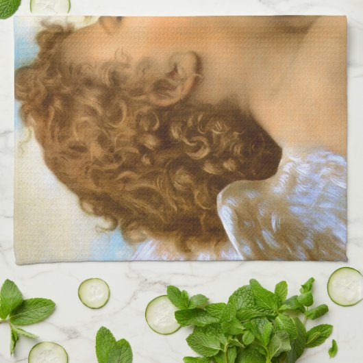 First Kiss (engeldetail) van Bouguereau Theedoek (Gevouwen)