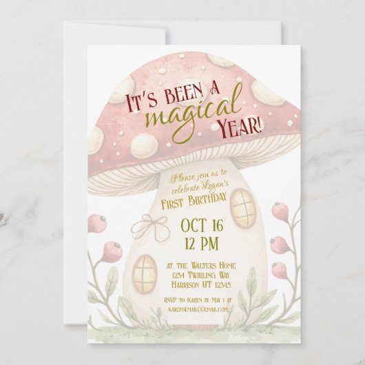 First Magical Mushroom Birthday Invitation (Devant)