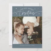 First Married Christmas Newlywed Photo Slate Blue Feestdagenkaart (Voorkant)