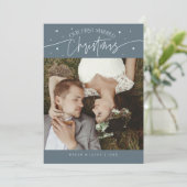 First Married Christmas Newlywed Photo Slate Blue Feestdagenkaart (Staand voorkant)