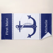 First Mate nautisch anker Naam toevoegen Strandlaken (Voorkant)