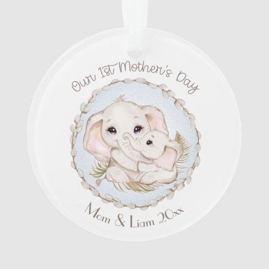 First Moederdag Boy Elephant Personalized Ornament (achterkant)