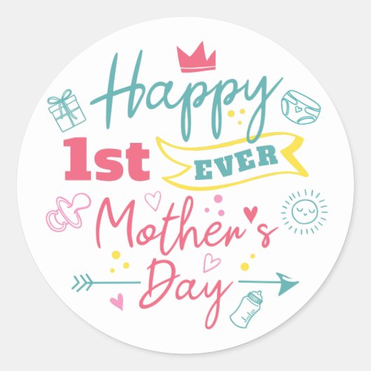 First Mothers Day 1st Time Mom  Ronde Sticker (Voorkant)