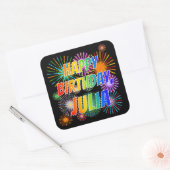 First Name "JULIA", Fun "HAPPY BIRTHDAY" Vierkante Sticker (Envelop)