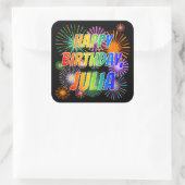 First Name "JULIA", Fun "HAPPY BIRTHDAY" Vierkante Sticker (Tas)