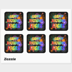 First Name "LUCAS", Fun "HAPPY BIRTHDAY" Vierkante Sticker