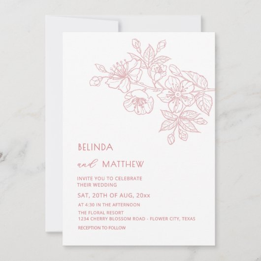 First Names Only Blush Flowers White Minimalist Kaart (Voorkant)