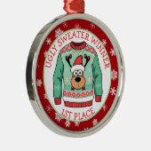 First Place Ugly Sweater Winner Christmas Metalen Ornament (Rechts)