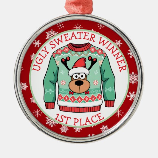First Place Ugly Sweater Winner Christmas Metalen Ornament (Voorkant)