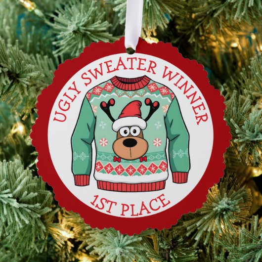 First Place Ugly Sweater Winner Christmas Ornament Kaart (Insitu (Drie))