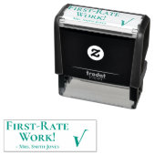 "First Rate Work!" + Rubber Stamp Naam instructeur Zelfinktende Stempel (In situ)