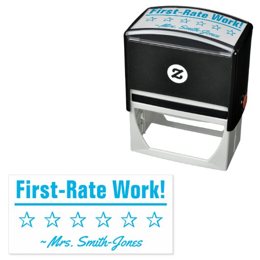 "First Rate Work!" + Rubber Stamp Zelfinktende Stempel (In situ)