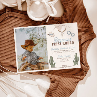 First Rodeo 1st Birthday Invitation with Photo Kaart