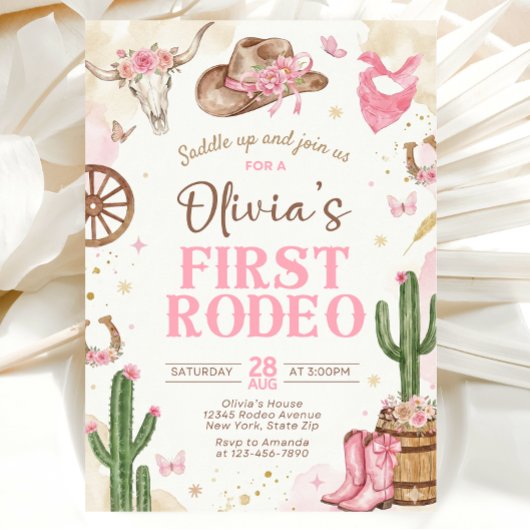 First Rodeo Birthday Invitation Girl