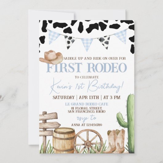 First Rodeo Cowboy Birthday Invitation (Devant)