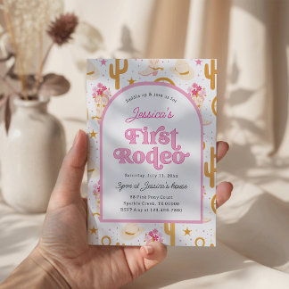 First Rodeo Cowgirl Pink 1st Birthday Party Kaart