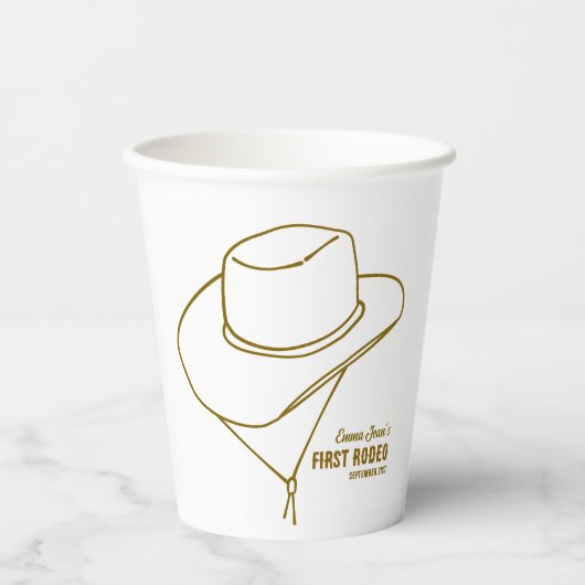 First Rodeo Minimalist Cowboy Hat 1st Birthday Papieren Bekers (Voorkant)