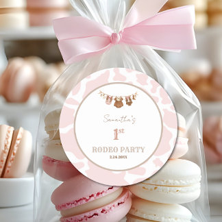 First Rodeo Pink Cowgirl Western Birthday Ronde Sticker