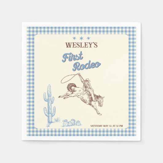 First Rodeo Western Boy 1st Birthday Paper Napkin Servet (Voorkant)