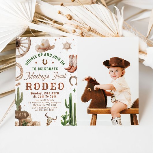 First Rodeo Western Cowboy 1st Birthday Invitation