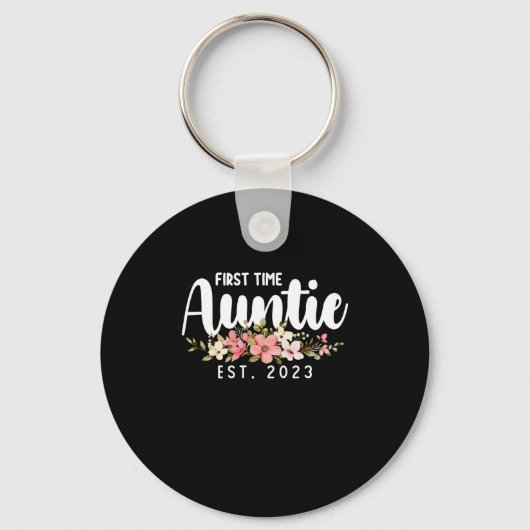 First Time Aunt Est 2023 Flowers Sleutelhanger (Voorkant)