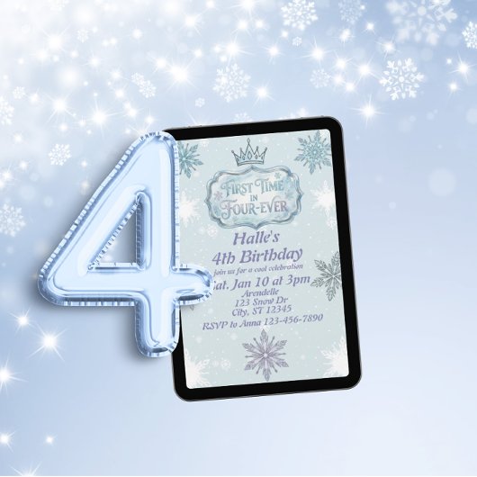 First Time Four-Ever Snowflake Birthday Invitation