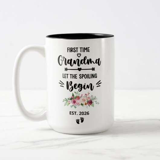 First Time Grandma Mug Personalized with Est Year, (Gauche)