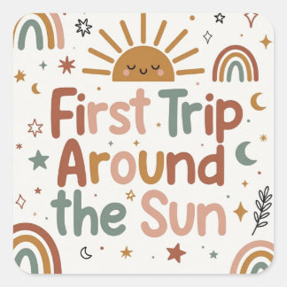 First Trip Around the Sun Birthday – 1st BDAY Squ Vierkante Sticker