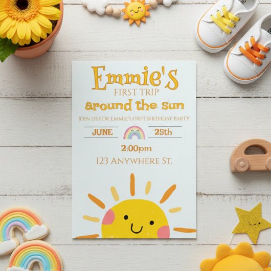first trip around the sun birthday invitation kaart