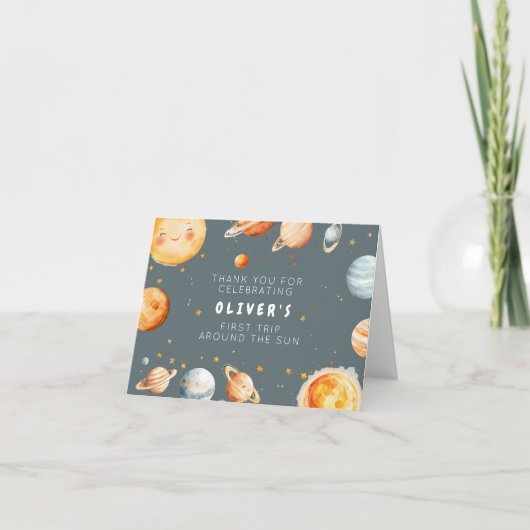 First Trip Around the Sun Birthday Thank You Card Bedankkaart (Voorkant)