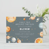 First Trip Around the Sun First Birthday  Kaart (Staand voorkant)