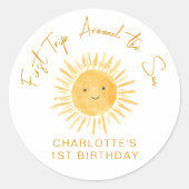 First Trip Around The Sun Girl's Birthday Ronde Sticker (Voorkant)