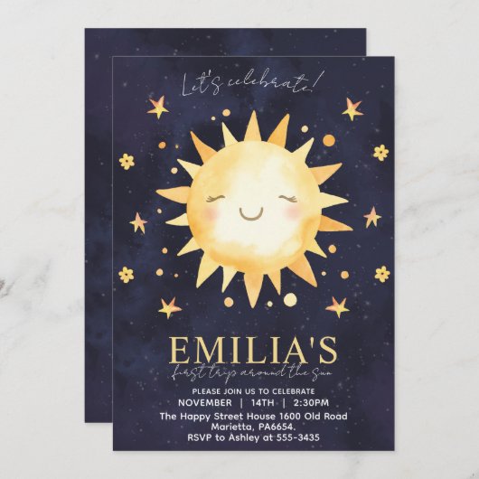 First Trip Around The Sun Invitation for Birthday (Devant / Derrière)