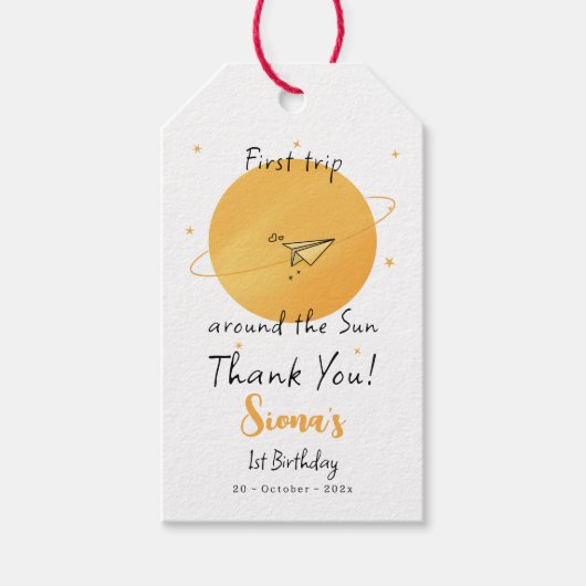 First Trip Around The Sun Paper Airplane Birthday Cadeaulabel (Voorkant)